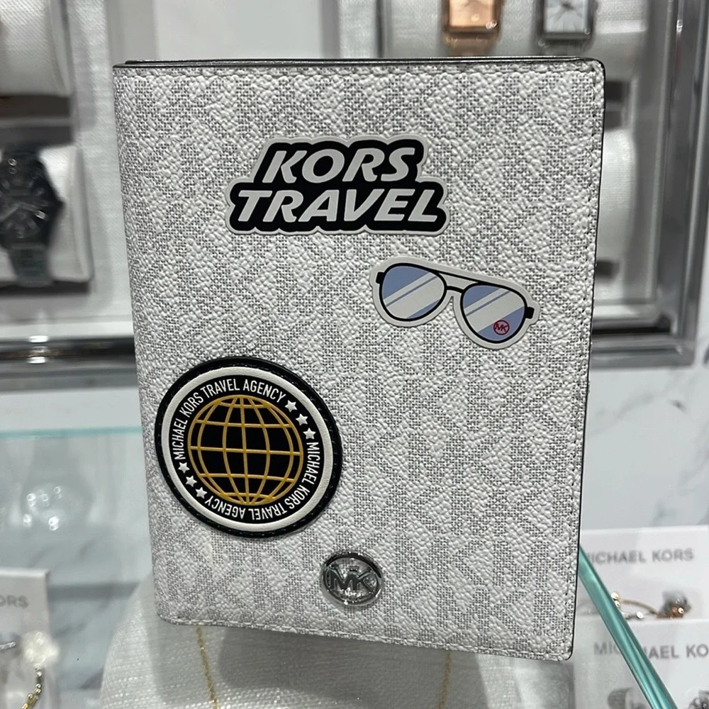 Michael Kors Jet Set Travel Md Embellished Signature Logo Passport Case Optic Wh